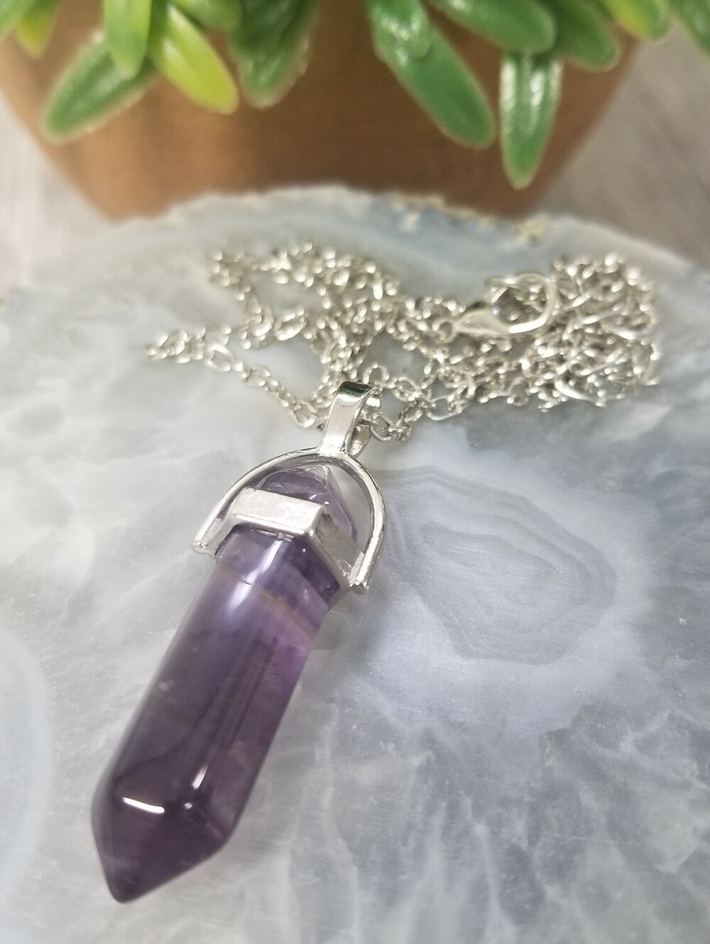 Amethyst Crystal Point Pendant Necklace